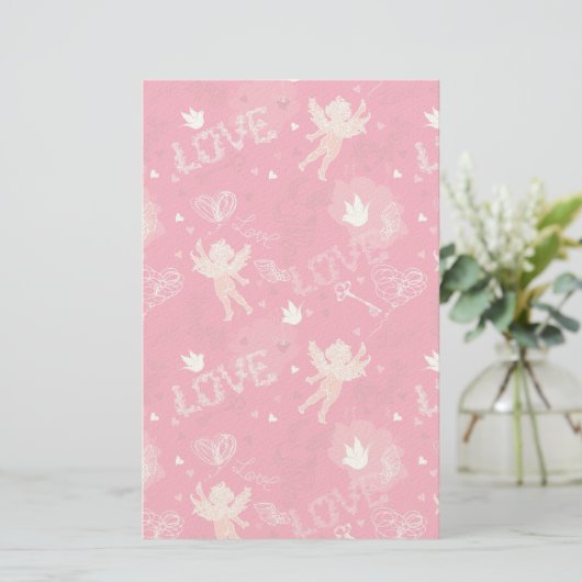 Valentine's Day Pattern With Cupid Briefpapier (Staand voorkant)