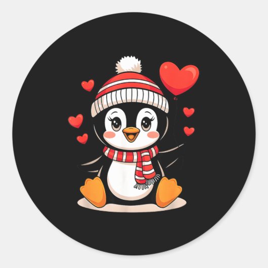 Valentine's Day Penguin Heart Balloon Cute  Ronde Sticker (Voorkant)