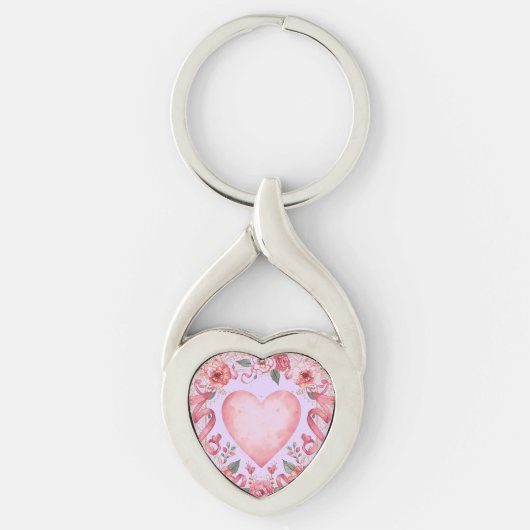 Valentine's Day, Pink Love Heart, Soft Purple Back Sleutelhanger (Voorkant)