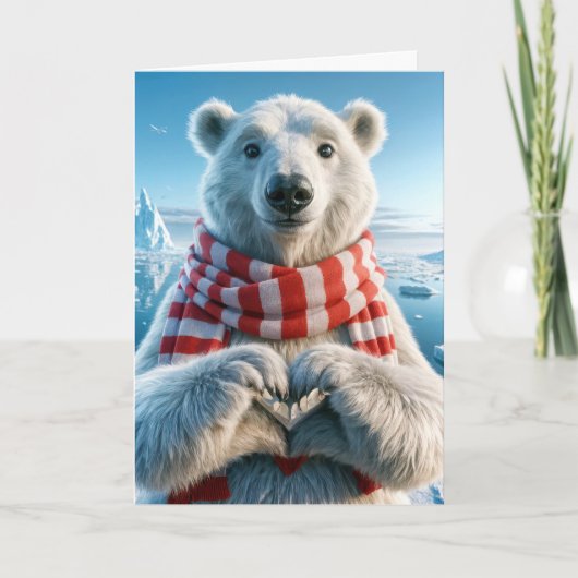 Valentine's Day Polar Bear With Heart Paws Kaart (Voorkant)