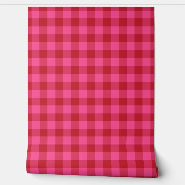 Valentines Day Red and Pink Gingham Check Behang (Afrollen)