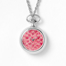 Valentine's Day, Red Pink Love Heart Pattern Horloge