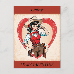 VALENTINE'S DAY Retro Cowgirl éditable Carte Posta