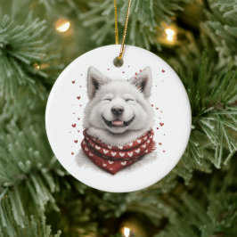 Valentines Day Samoyed Dog Keramisch Ornament