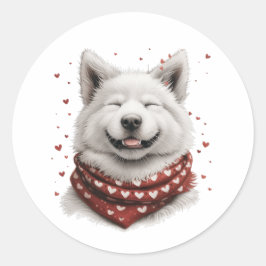 Valentines Day Samoyed Dog Ronde Sticker
