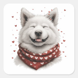 Valentines Day Samoyed Dog Vierkante Sticker