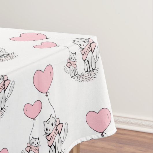 Valentine's Day Tablecloth Cat Pink Hearts Tafelkleed (Voorbeeld)