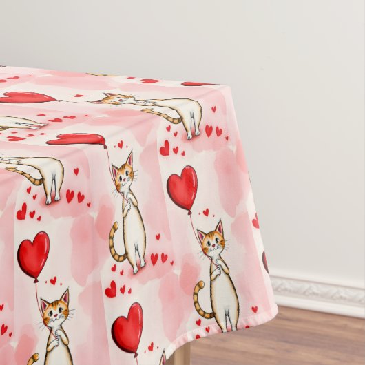 Valentine's Day Tablecloth Cat Red Hearts Tafelkleed (Voorbeeld)