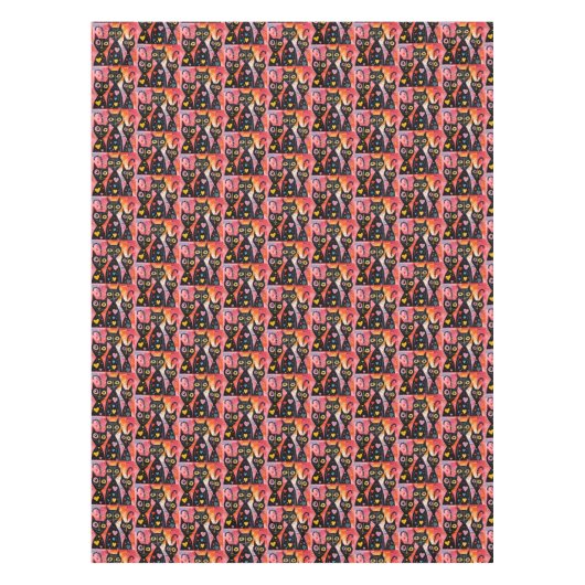 Valentine's Day Tablecloth Cat Red Hearts Tafelkleed (Voorkant)