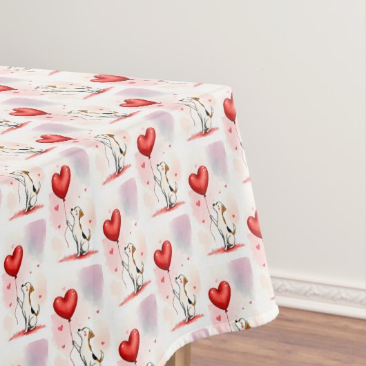 Valentine's Day Tablecloth Dog Red Hearts Tafelkleed (Voorbeeld)