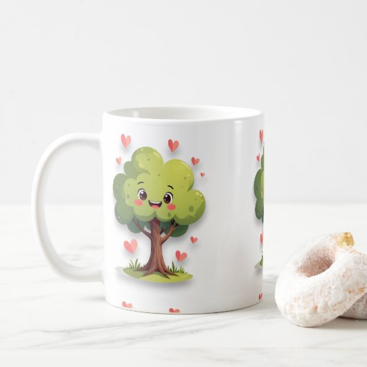 Valentine's Day Tree Red Hearts Mugs Koffiemok (Met donut)