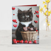 Valentine's Day Tuxedo Cat Red Hearts  Kaart (Gele Bloem)
