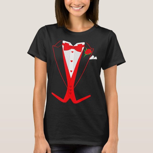 Valentine's Day Tuxedo Red Bow Tie Costume For Guy T-shirt (Voorkant)