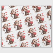 Valentine's Day Wrapping Paper Monkey Red Hearts Cadeaupapier (Vlak)