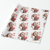 Valentine's Day Wrapping Paper Monkey Red Hearts Cadeaupapier (Uitgerold)