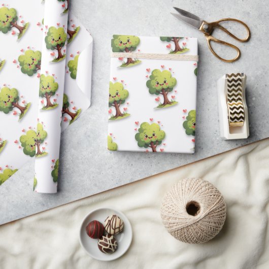 Valentine's Day Wrapping Paper Tree Red Hearts Cadeaupapier (Crafts)