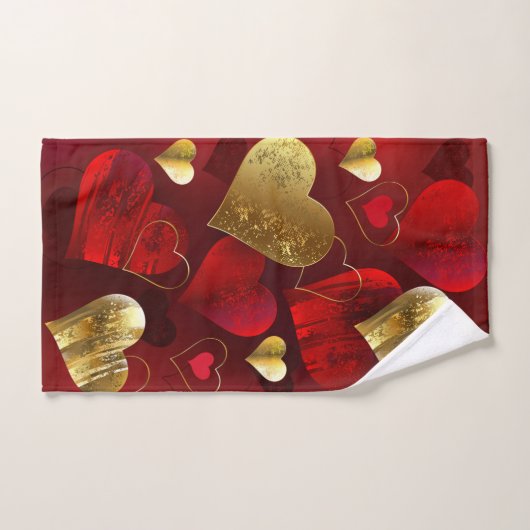 Valentines dorées et rouges (Serviette à main)