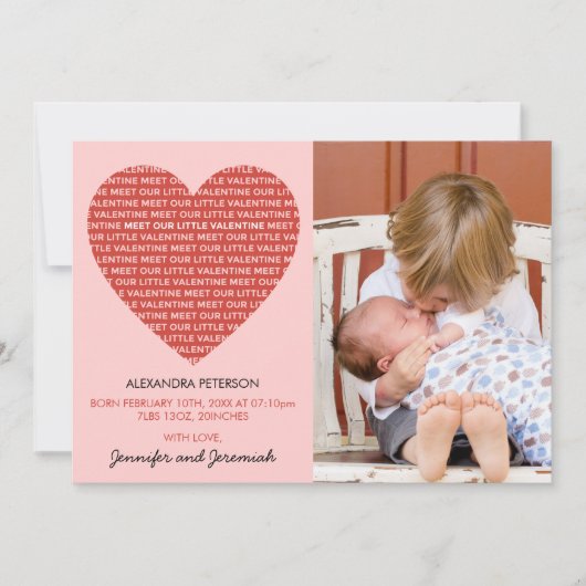 Valentines faire-part de naissance carte doux mode (Devant)