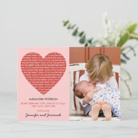 Valentines faire-part de naissance carte doux mode (Debout devant)