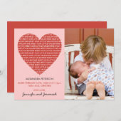 Valentines faire-part de naissance carte doux mode (Devant / Derrière)