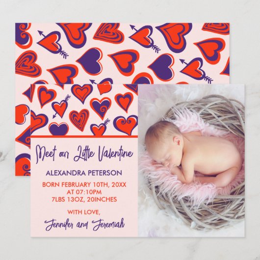 Valentines faire-part de naissance carte mignonne  (Devant / Derrière)