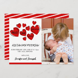 Valentines faire-part de naissance carte rouge coe
