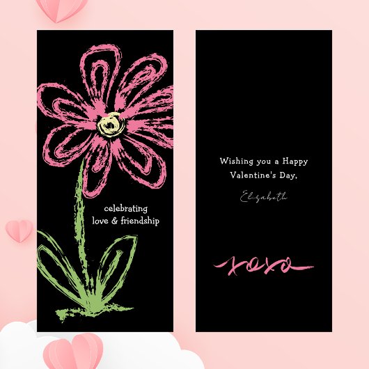 Valentines Fleurs Noires et Roses Carte d'Amitié