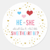 Valentine's Gender Reveal Classic Round Sticker (Devant)