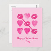 Valentines Jeu rose avec lèvres et coeurs Carte po (Devant / Derrière)