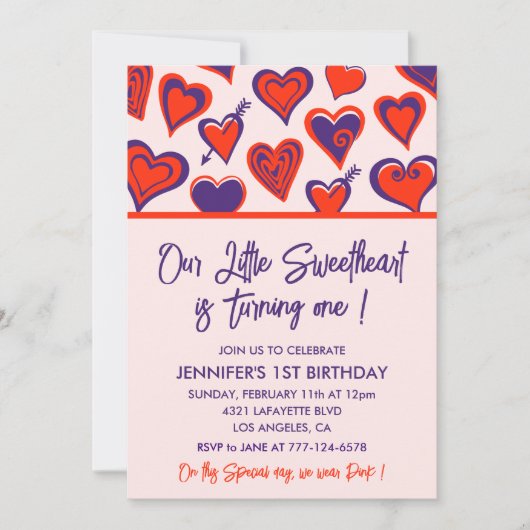 Valentines jour 1er anniversaire invitations (Devant)