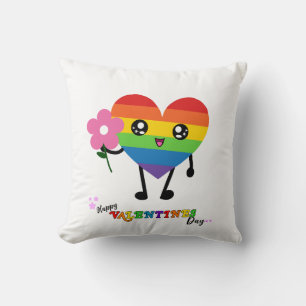 Valentines Jour Arc-en-ciel Coeur Jeter Oreiller