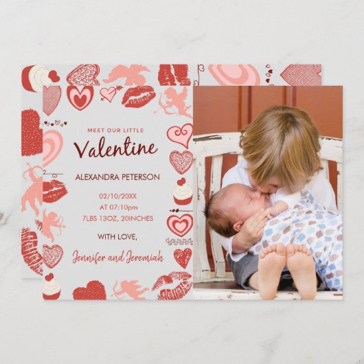 Valentines jour bébé faire-part gris cupides (Devant / Derrière)