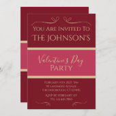 Valentines Jour Fête Invitation Bourgogne Pink Or (Devant / Derrière)