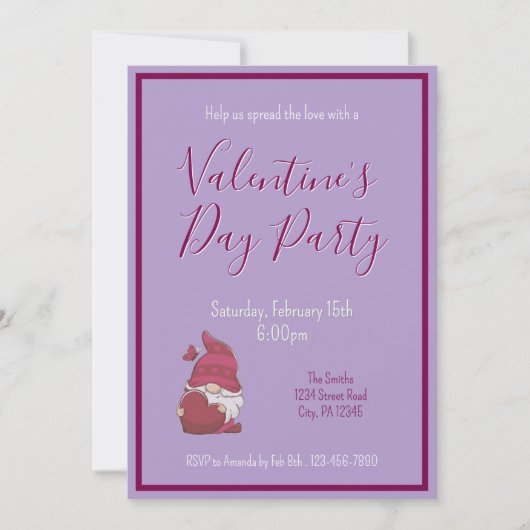 Valentines Jour Gnome Invitation (Devant)