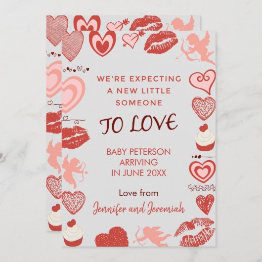 Valentines jour grossesse faire-part ange gris (Devant / Derrière)