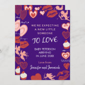 Valentines jour grossesse faire-part ange violet (Devant / Derrière)