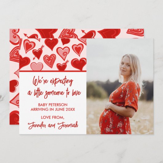 Valentines jour grossesse faire-part coeur rouge (Devant / Derrière)