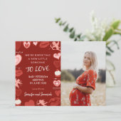 Valentines jour grossesse faire-part coeur rouge (Debout devant)