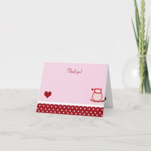 Valentines Jour Hibou plié Merci Note