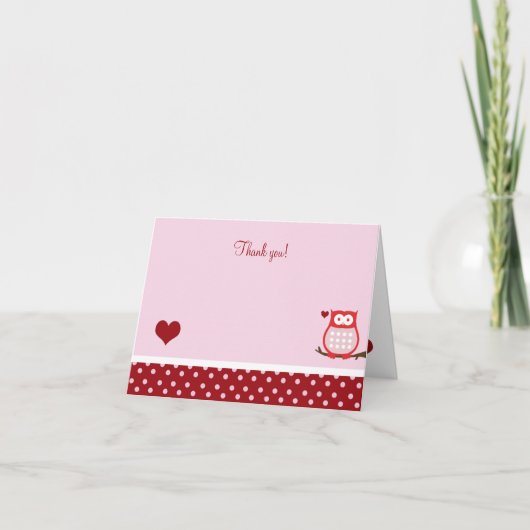 Valentines Jour Hibou plié Merci Note (Devant)
