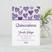 Valentines jour quinceanera invitation coeur pourp (Debout devant)