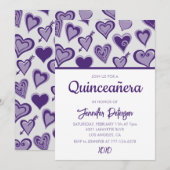 Valentines jour quinceanera invitation coeur pourp (Devant / Derrière)