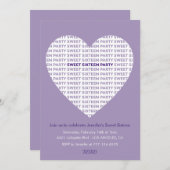 Valentines jour sucré 16 invitation xoxo violet (Devant / Derrière)
