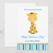 Valentines Love Day Enfants Giraffe Carte bleue (Devant / Derrière)