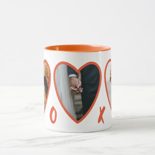 Valentines modernes Coeurs orange Photo Mug (Centre)