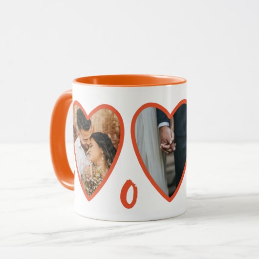 Valentines modernes Coeurs orange Photo Mug (Devant gauche)