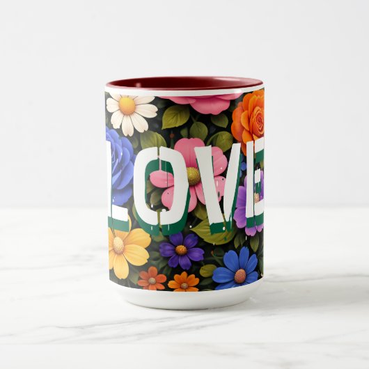 Valentine's Mug Floral Design Pattern Love Text (Centre)