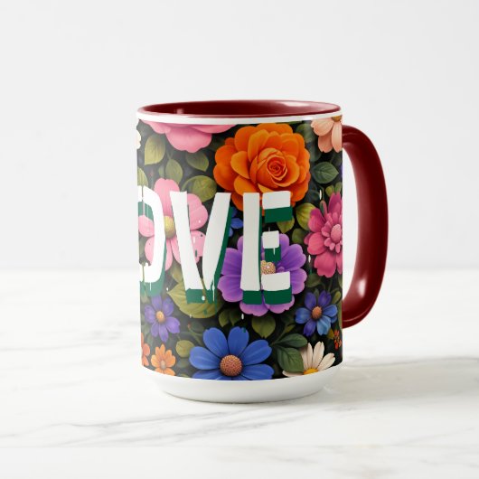 Valentine's Mug Floral Design Pattern Love Text (Devant droit)