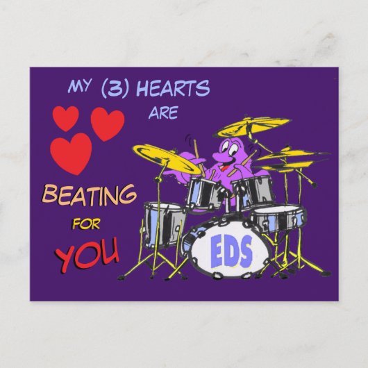 Valentines Octopus Cartoon 3 Coeurs Carte Postale (Devant)