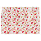 Valentine's Pink Red Gold Heart Balloons Pattern Groot Cadeauzakje (Voorkant)